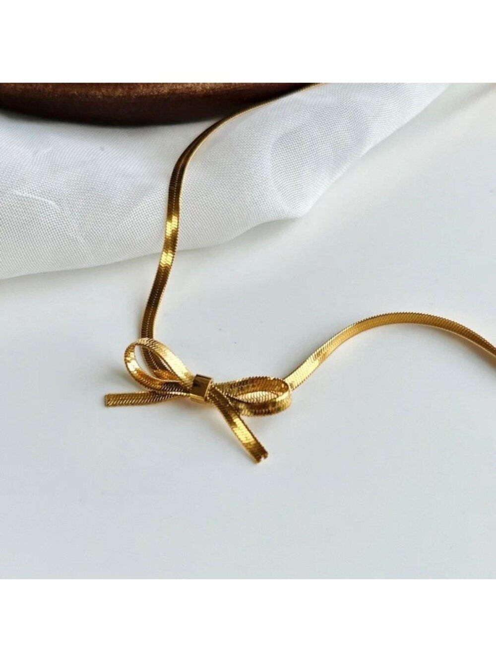 New Bow Herringbone Chocker Necklace 14K Plated Coquette Dainty